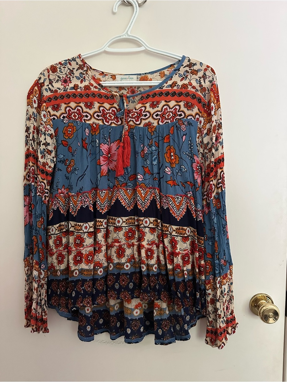 Grace & Lace Multi-Color Boho Floral Peasant Top